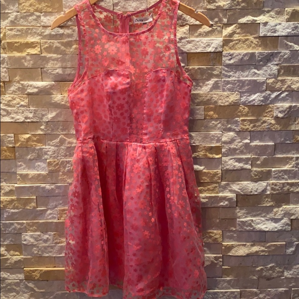 ModCloth SunnyGirl pink sheer floral dress